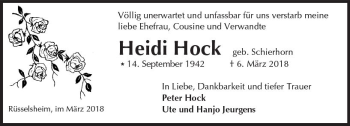 Traueranzeige von Heidi Hock von Trauerportal Rhein Main Presse