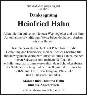 Traueranzeige von Heinfried Hahn von Trauerportal Rhein Main Presse
