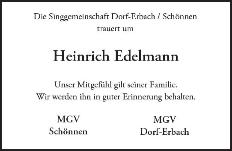  Traueranzeige für Heinrich Edelmann vom 23.03.2018 aus Trauerportal Rhein Main Presse
