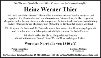 Traueranzeige von Heinz Werner Thier von Trauerportal Rhein Main Presse