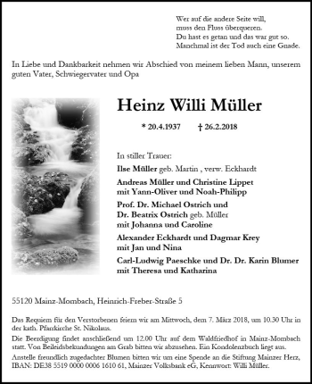 Traueranzeige von Heinz Willi Müller von Trauerportal Rhein Main Presse