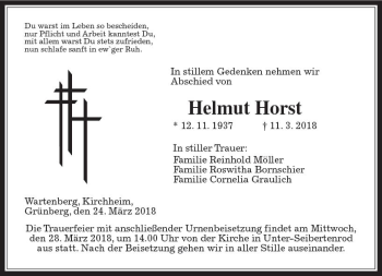 Traueranzeige von Helmut Horst von  Gießener Anzeiger