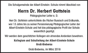 Traueranzeige von Herbert Gottstein von Trauerportal Rhein Main Presse