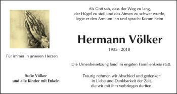 Traueranzeige von Hermann Völker von Trauerportal Rhein Main Presse