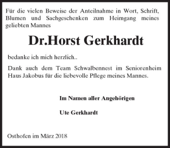 Traueranzeige von Horst Gerkhardt von Trauerportal Rhein Main Presse