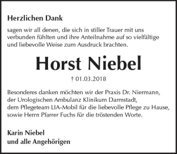 Traueranzeige von Horst Niebel von Trauerportal Rhein Main Presse