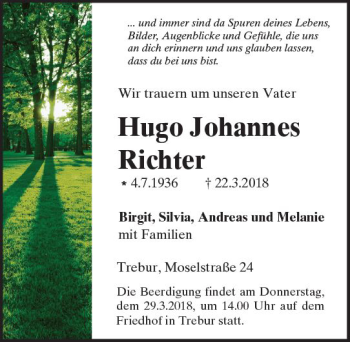 Traueranzeige von Hugo Johannes Richter von Trauerportal Rhein Main Presse
