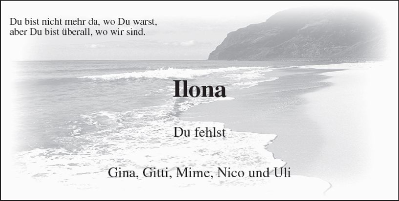  Traueranzeige für Ilona  vom 16.03.2018 aus  Gießener Anzeiger