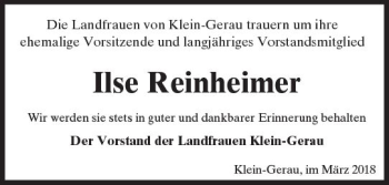 Traueranzeige von Ilse Reinheimer von Trauerportal Rhein Main Presse