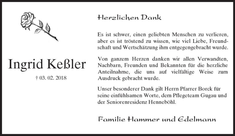  Traueranzeige für Ingrid Keßler vom 03.03.2018 aus Trauerportal Rhein Main Presse