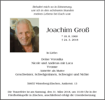 Traueranzeige von Joachim Groß von  Gießener Anzeiger