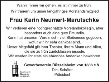 Traueranzeige von Karin Neumert-Marutschke von Trauerportal Rhein Main Presse
