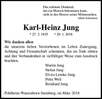 Traueranzeige von Karl-Heinz Jung von  Gießener Anzeiger