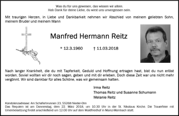 Traueranzeige von Manfred Reitz von Trauerportal Rhein Main Presse