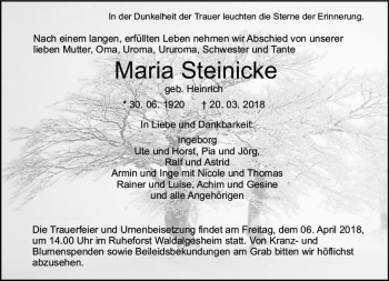 Traueranzeige von Maria Steinicke von Trauerportal Rhein Main Presse