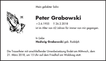 Traueranzeige von Peter Grabowski von Trauerportal Rhein Main Presse
