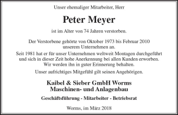 Traueranzeige von Peter Meyer von Trauerportal Rhein Main Presse