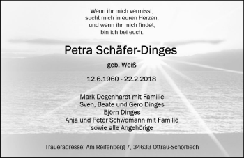 Traueranzeige von Petra Schäfer-Dinges von Trauerportal Rhein Main Presse