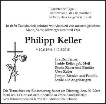Traueranzeige von Philipp Keller von Trauerportal Rhein Main Presse
