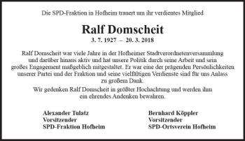 Traueranzeige von Ralf Domscheit von Trauerportal Rhein Main Presse