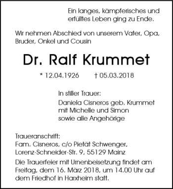 Traueranzeige von Ralf Krummet von Trauerportal Rhein Main Presse