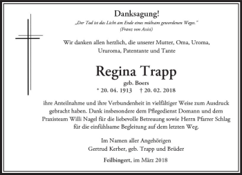 Traueranzeige von Regina Trapp von Trauerportal Rhein Main Presse