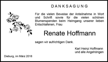 Traueranzeige von Renate Hoffmann von Trauerportal Rhein Main Presse