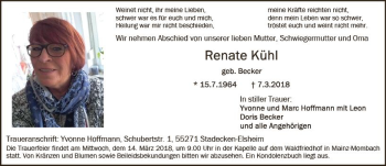Traueranzeige von Renate Kühl von Trauerportal Rhein Main Presse