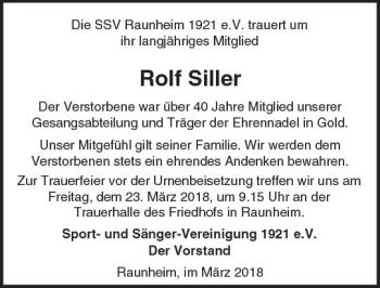 Traueranzeige von Rolf Silier von Trauerportal Rhein Main Presse