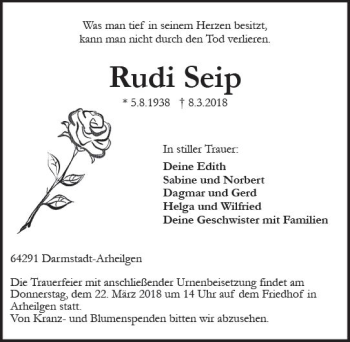 Traueranzeige von Rudi Seip von Trauerportal Rhein Main Presse