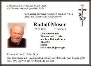 Traueranzeige von Rudolf Möser von VRM Trauer