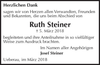 Traueranzeige von Ruth Steiner von Trauerportal Rhein Main Presse
