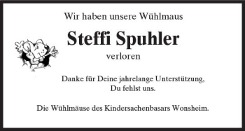 Traueranzeige von Steffi Spuhler von Trauerportal Rhein Main Presse