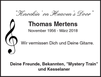 Traueranzeige von Thomas Mertens von Trauerportal Rhein Main Presse