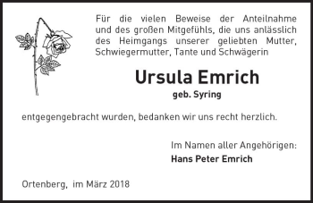 Traueranzeige von Ursula Emrich von  Kreisanzeiger