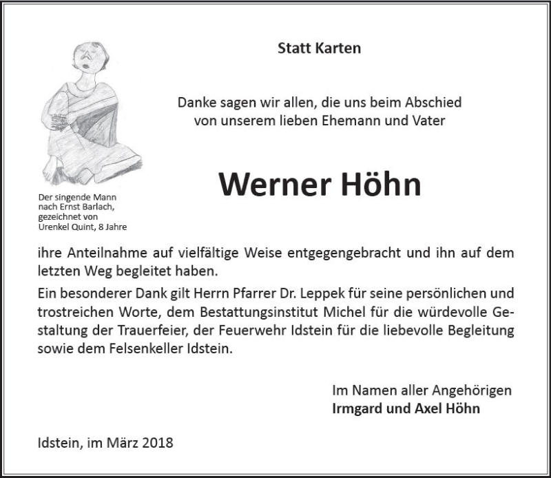  Traueranzeige für Werner Höhn vom 10.03.2018 aus Trauerportal Rhein Main Presse