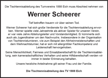 Traueranzeige von Werner Scheerer von Trauerportal Rhein Main Presse