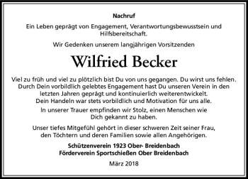 Traueranzeige von Wilfried Becker von VRM Trauer