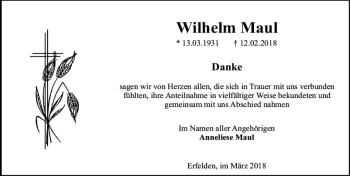 Traueranzeige von Wilhelm Maul von Trauerportal Rhein Main Presse