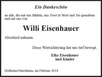 Traueranzeige von Willi Eisenhauer von Trauerportal Rhein Main Presse