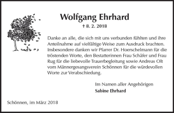 Traueranzeige von Wolfgang Ehrhard von Trauerportal Rhein Main Presse