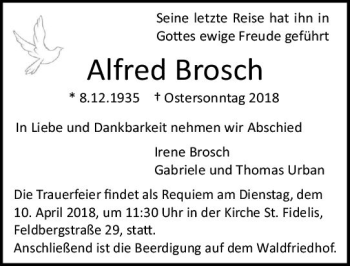 Traueranzeige von Alfred Brosche von Trauerportal Rhein Main Presse
