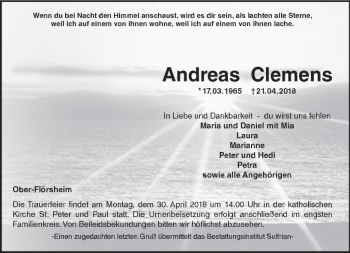 Traueranzeige von Andreas Clemens von Trauerportal Rhein Main Presse