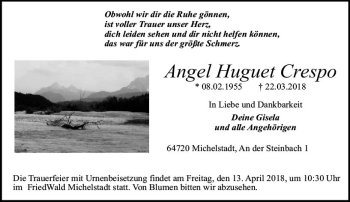 Traueranzeige von Angel Huguet Crespo von Trauerportal Rhein Main Presse
