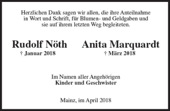 Traueranzeige von Anita Marquardt von Trauerportal Rhein Main Presse