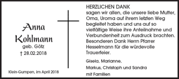 Traueranzeige von Anna Kohlmann von Trauerportal Rhein Main Presse