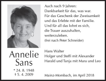Traueranzeige von Annelie Sans von Trauerportal Rhein Main Presse