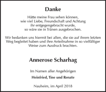Traueranzeige von Annerose Scharhag von Trauerportal Rhein Main Presse