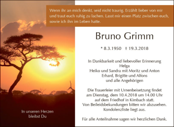 Traueranzeige von Bruno Grimm von Trauerportal Rhein Main Presse