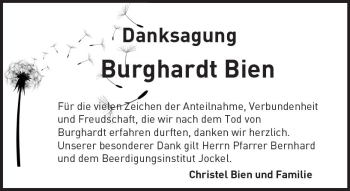 Traueranzeige von Burghardt Bien von Trauerportal Rhein Main Presse